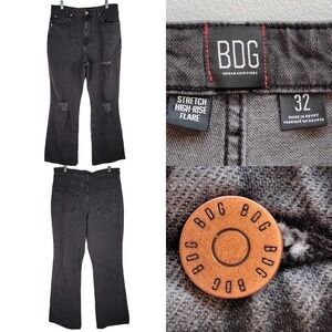 BDG Urban Outfitters Flare Jeans Womens Size 32 Distressed Bootcut Faded Black